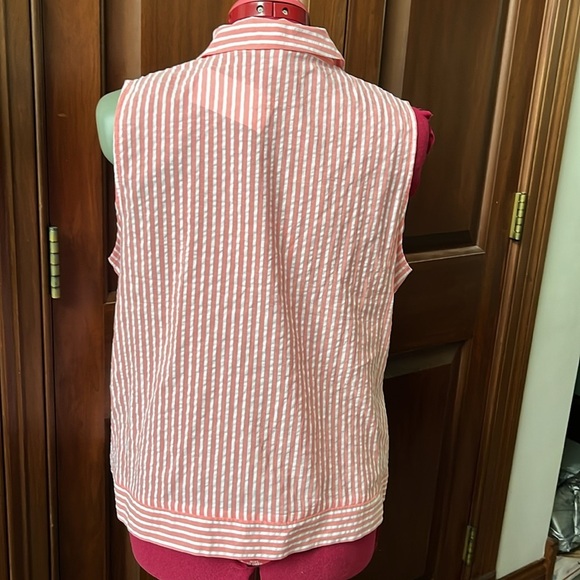 Elle Button-down sleeveless shirt striped coral/ white Ties at waist Size M - Picture 6 of 9
